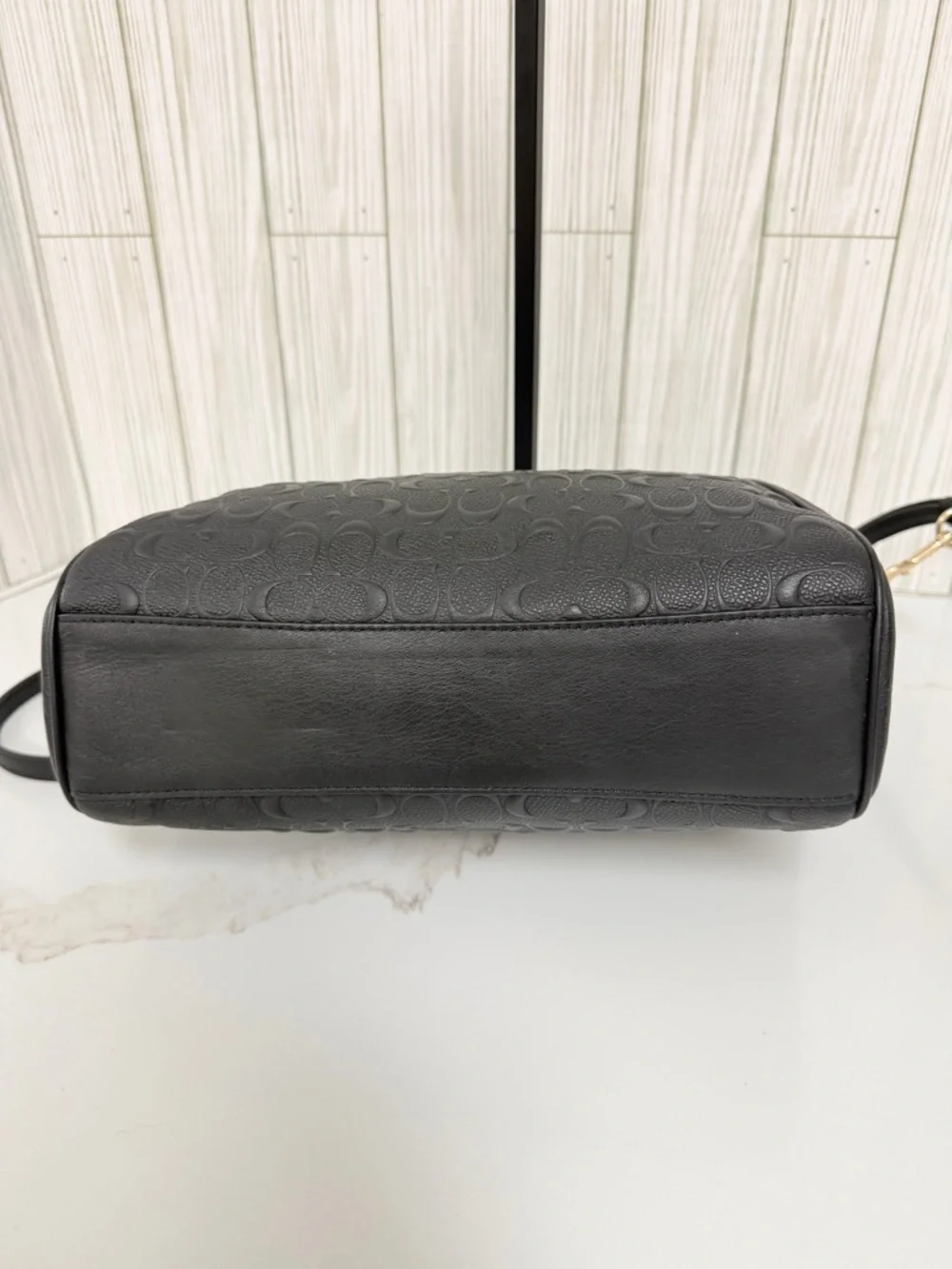 Coach Black Signature Debossed Leather Tote Chain Strap Crossbody Bag - Picture 6 of 16